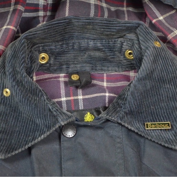 VTG Barbour Border Wax Jacket With Hood 1994 A205 Navy Blue Made In England C38 - Picture 13 of 16